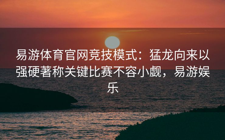 易游体育官网竞技模式：猛龙向来以强硬著称关键比赛不容小觑，易游娱乐